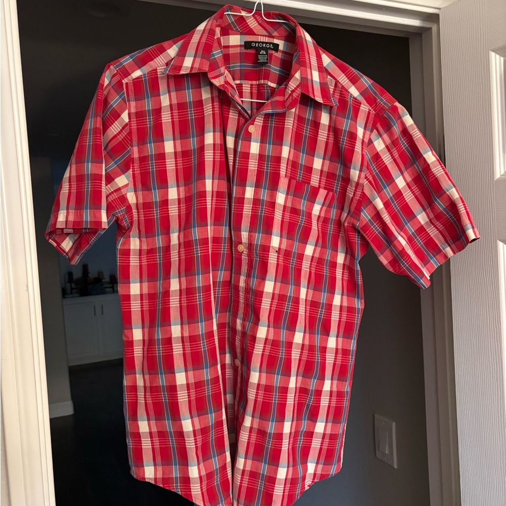 George Men's Red Plaid Shirt